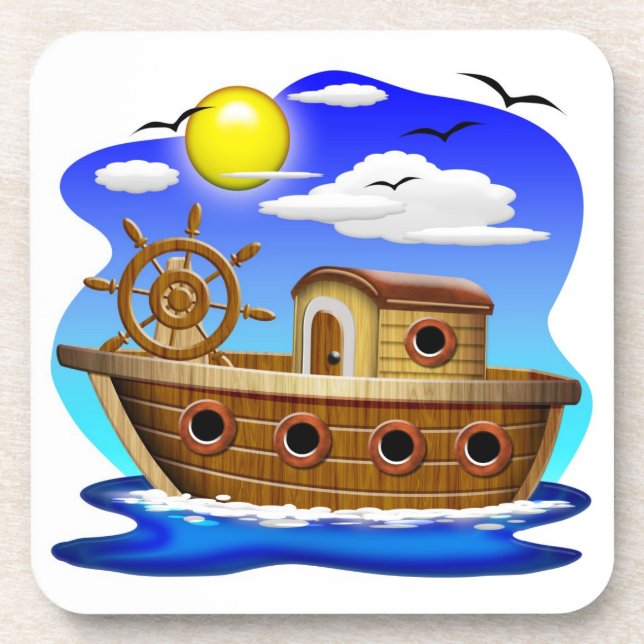 Fishing Boat Cartoon  Beverage Coaster (Front)