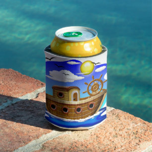 Fishing Boat Cartoon  Can Cooler