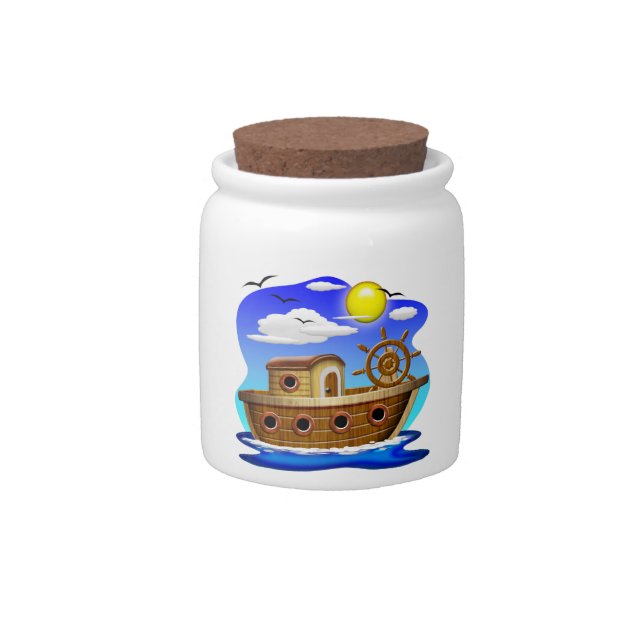 Fishing Boat Cartoon Candy Jar (Front)