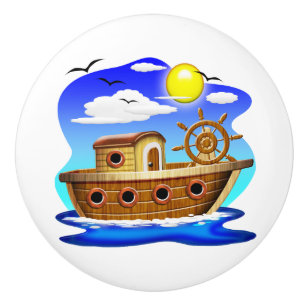 Fishing Boat Cartoon Ceramic Knob