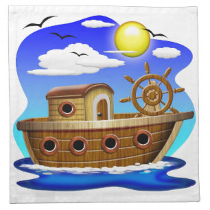 Fishing Boat Cartoon Cloth Napkin