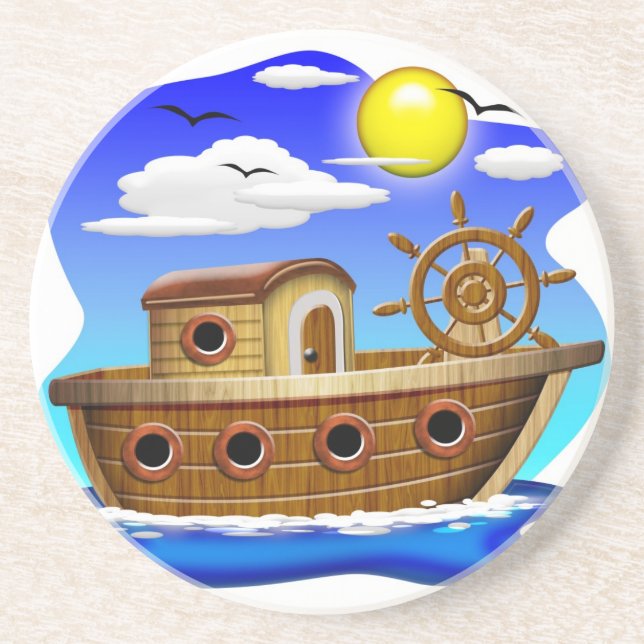 Fishing Boat Cartoon Coaster (Front)