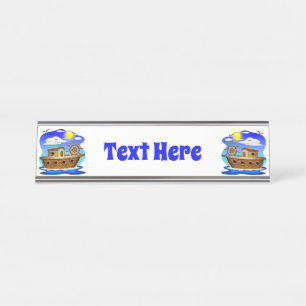 Fishing Boat Cartoon  Desk Name Plate