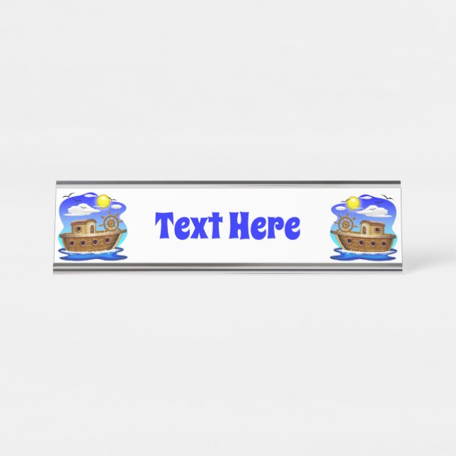Fishing Boat Cartoon  Desk Name Plate (Front)