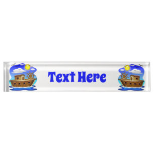 Fishing Boat Cartoon  Desk Name Plate
