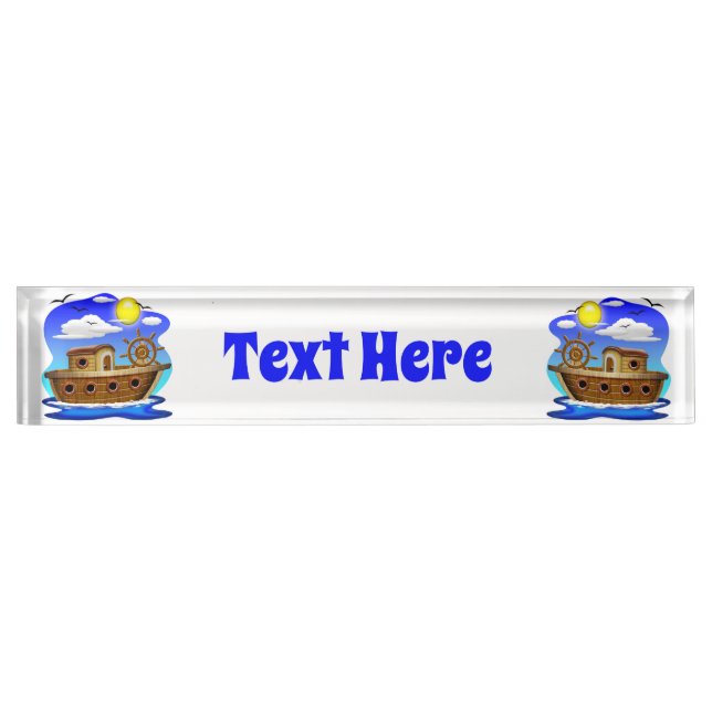 Fishing Boat Cartoon  Desk Name Plate (Front)