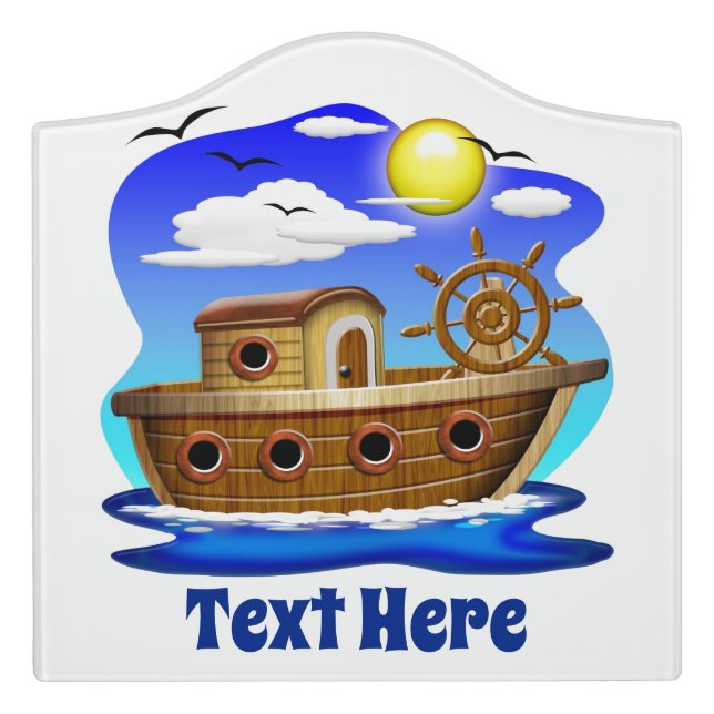 Fishing Boat Cartoon  Door Sign (Large Crest Front)