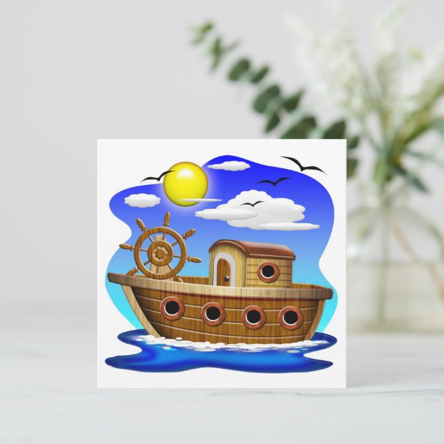 Fishing Boat Cartoon  Invitation (Standing Front)