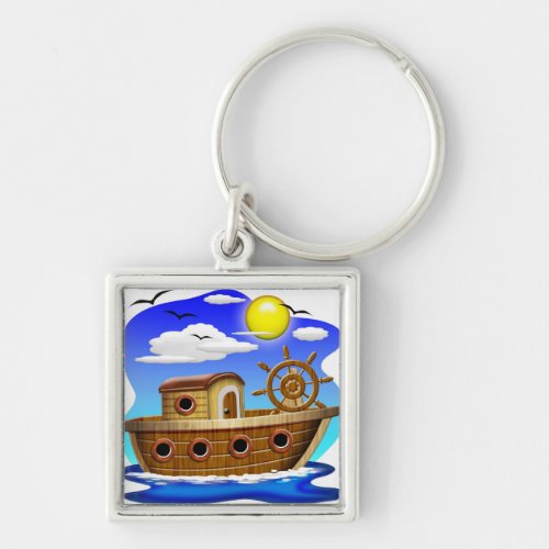 Fishing Boat Cartoon Keychain