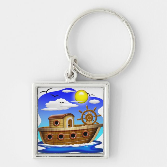 Fishing Boat Cartoon Keychain (Front)