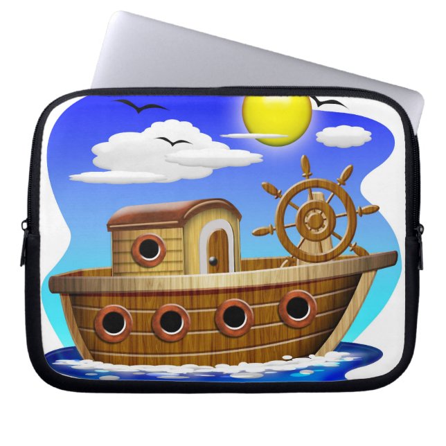 Fishing Boat Cartoon Laptop Sleeve (Front)