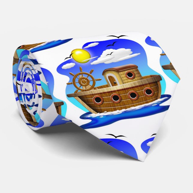 Fishing Boat Cartoon  Neck Tie (Rolled)