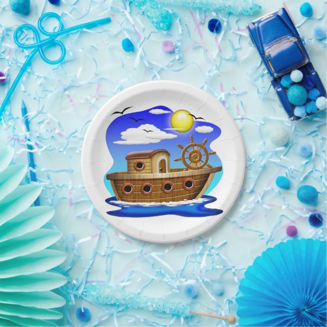Fishing Boat Cartoon  Paper Plates (Party)