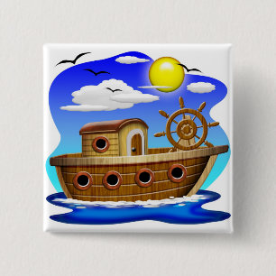 Fishing Boat Cartoon Pinback Button