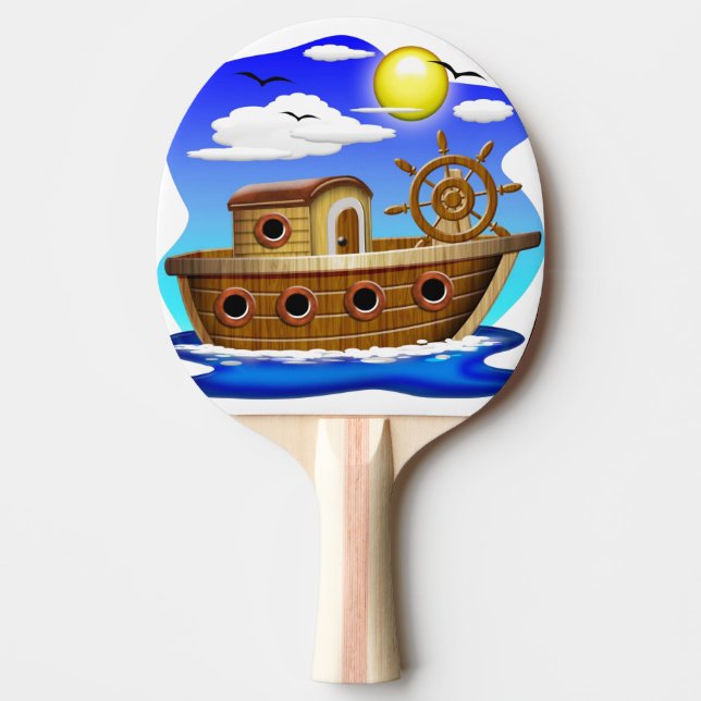 Fishing Boat Cartoon  Ping Pong Paddle (Front)