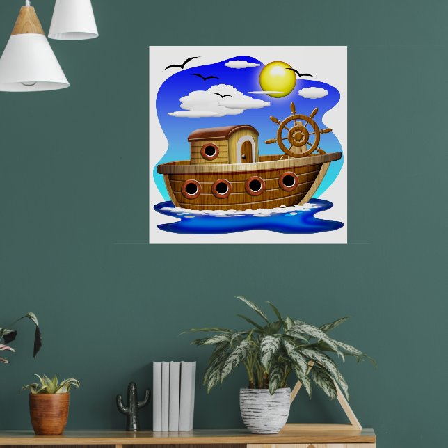 Fishing Boat Cartoon  Poster (Living Room 1)
