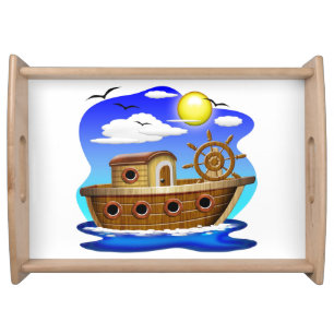 Fishing Boat Cartoon Serving Tray