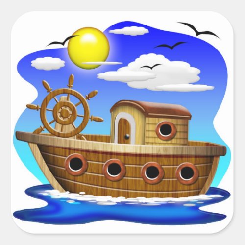 Fishing Boat Cartoon  Square Sticker