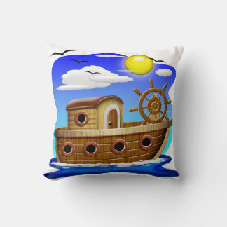 Fishing Boat Cartoon Throw Pillow