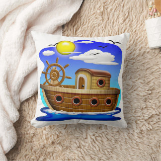 Fishing Boat Cartoon  Throw Pillow