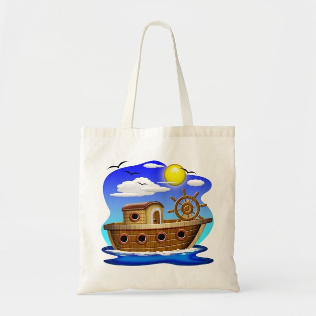 Fishing Boat Cartoon Tote Bag (Front)