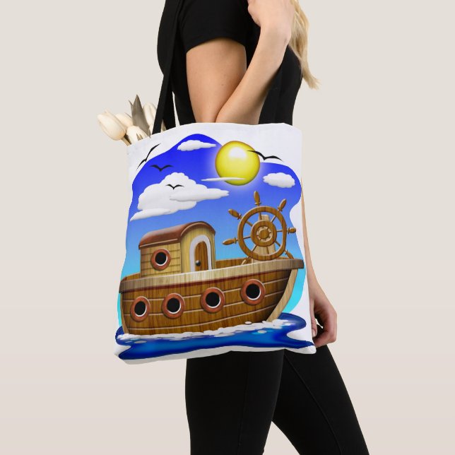 Fishing Boat Cartoon  Tote Bag (Close Up)