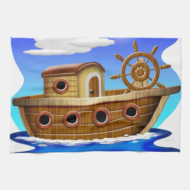 Fishing Boat Cartoon Towel (Horizontal)