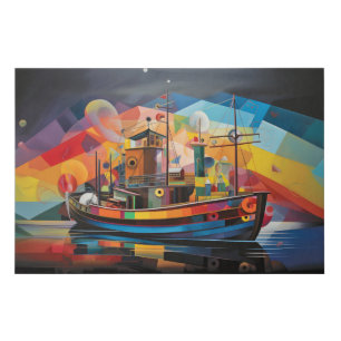 Fishing Boat Concept Abstract Colorful Scenery Sea Faux Canvas Print