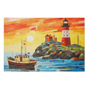 Fishing Boat Concept Abstract Colorful Scenery Sea Faux Canvas Print