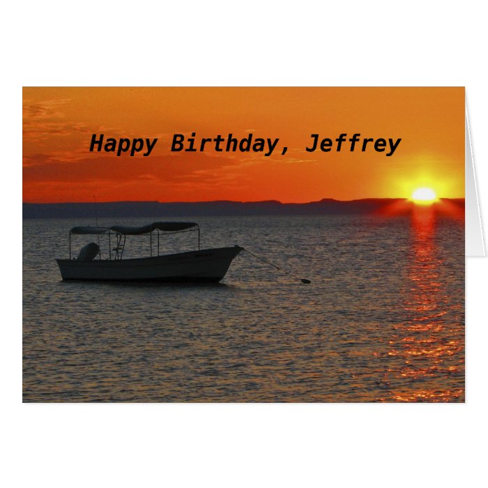 Fishing Boat  Happy Birthday,  Custom Name Greeting Cards