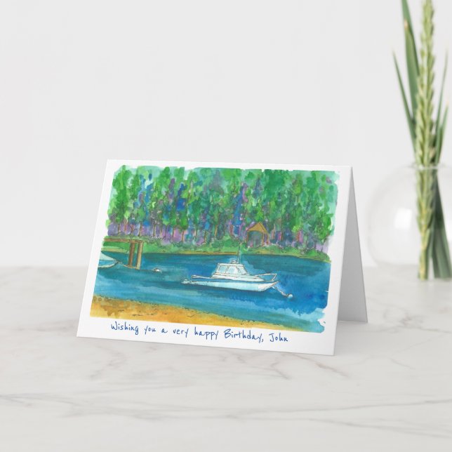 Fishing Boat Happy Birthday Custom Name Card (Front)