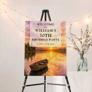 Fishing Boat Lake Adult Birthday Welcome Sign