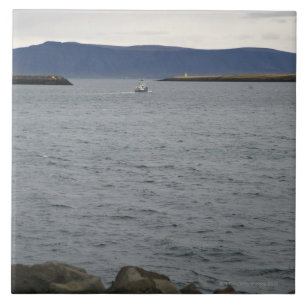 Fishing boat leaving harbour, Reykjavik, Iceland Tile