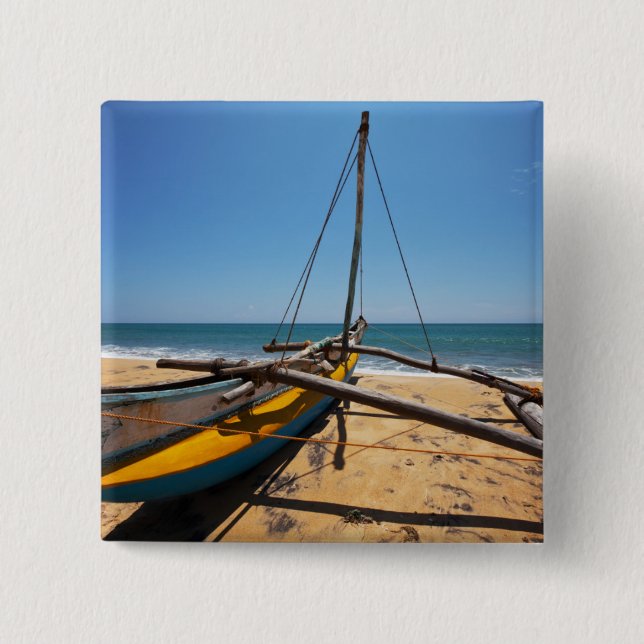 Fishing Boat Moored On Beach Pinback Button (Front)