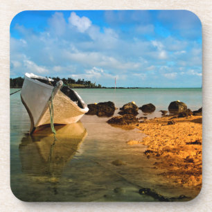 Fishing Boat On Mauritian Beach With Islet Beverage Coaster