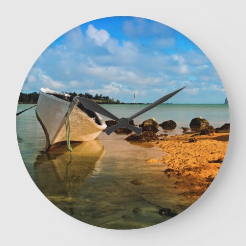 Fishing Boat On Mauritian Beach With Islet Large Clock