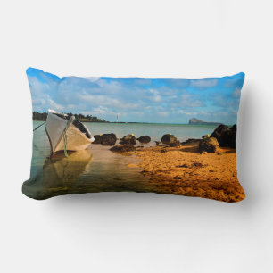 Fishing Boat On Mauritian Beach With Islet Lumbar Pillow
