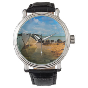 Fishing Boat On Mauritian Beach With Islet Watch