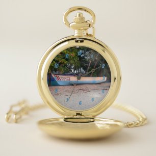 Fishing Boat on Tamarindo Beach, Costa Rica Pocket Watch