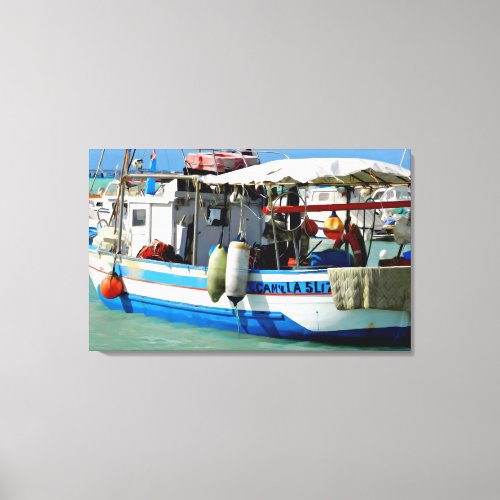 Fishing boat on the Tuscan coast painting Canvas Print