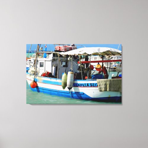 Fishing boat on the Tuscan coast painting Canvas Print