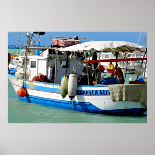 Fishing boat on the Tuscan coast painting Poster