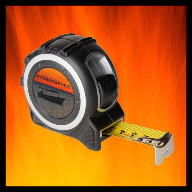 Fishing Boat, Orange Sunset Sky, Name, Gift Tool Tape Measure (Creator Uploaded)