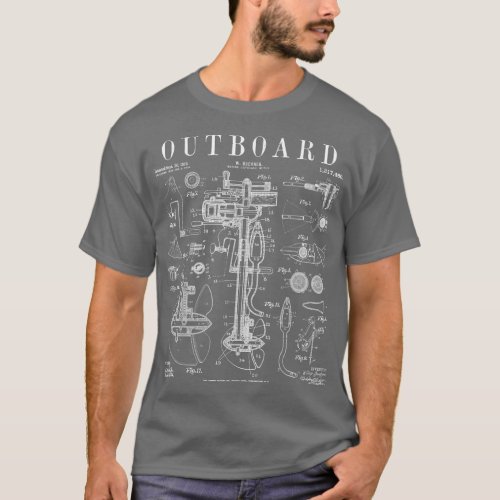 Fishing Boat Outboard Marine Motor Vintage Patent  T_Shirt