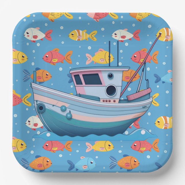 Fishing Boat  Paper Plates (Front)