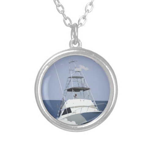 Fishing Boat Rendering Silver Plated Necklace