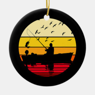 Fishing Boat Retro Cool Bass Fly Fish Fisherman Ceramic Ornament