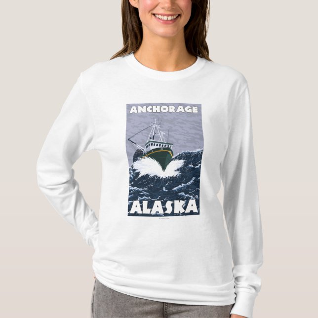 Fishing Boat Scene - Anchorage, Alaska T-Shirt (Front)