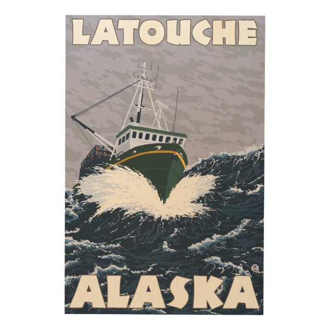 Fishing Boat Scene - Latouche, Alaska Wood Wall Art (Front)