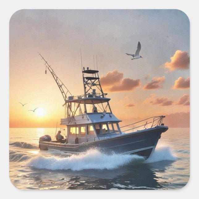 Fishing Boat Square Stickers (Front)